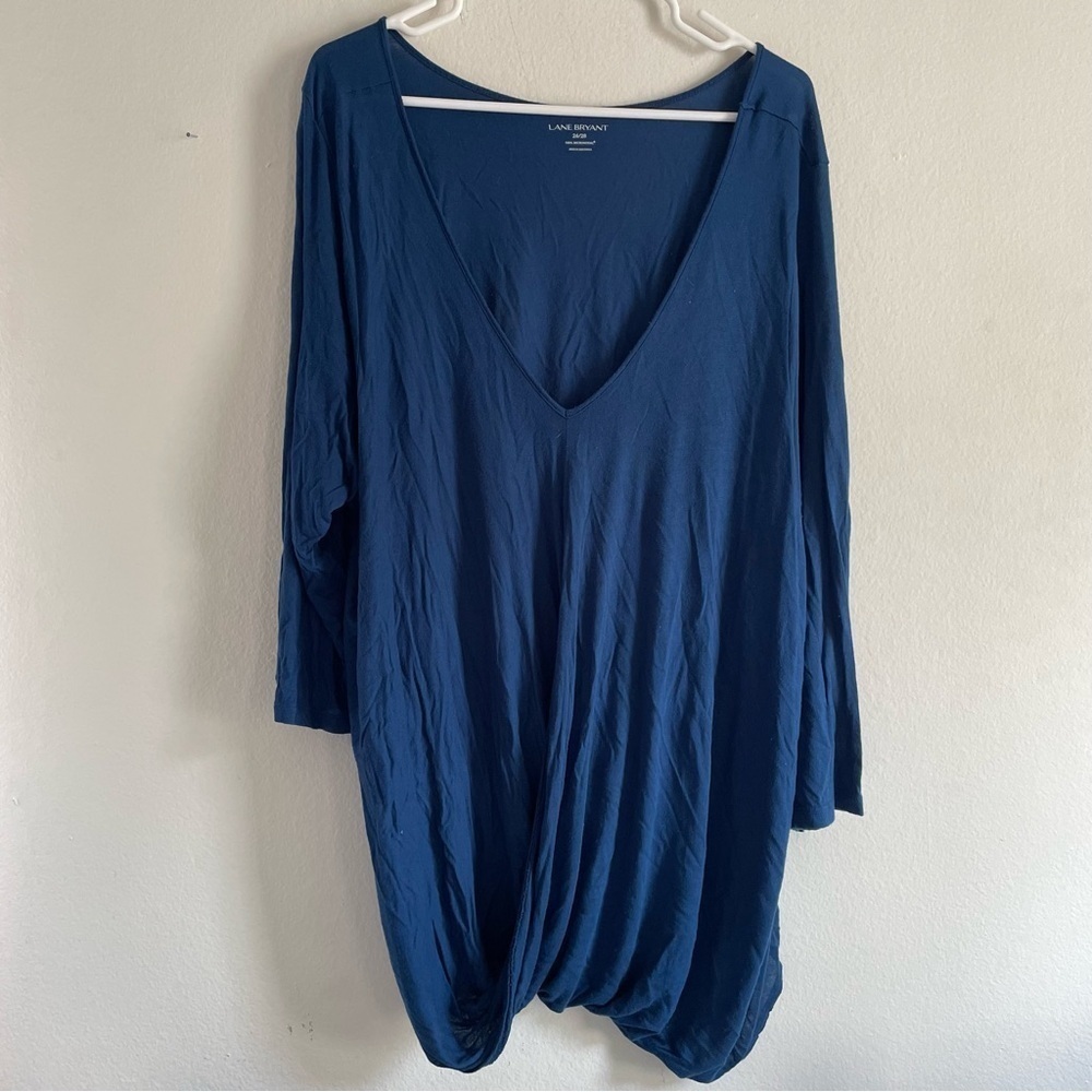 Lane Bryant 3/4 sleeve micromodal flowy fit cerulean blue v neck top blouse